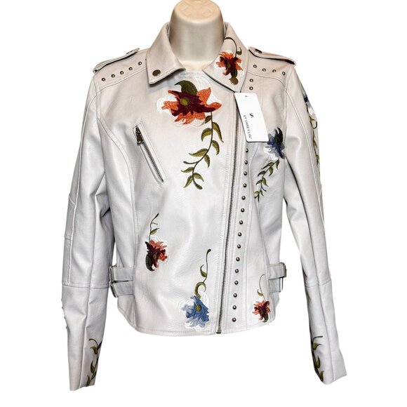 Ly Varey Lin Jackets & Blazers - Ly Varley Lin Faux Leather Moto Jacket Size S Floral Embroidery Studded Y2K NWT